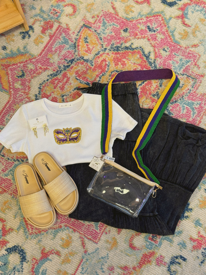 Mardi Gras Mask Cropped Top