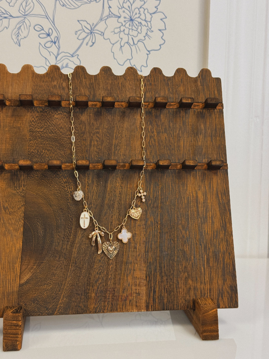 CHARM NECKLACE-CLOVER BOW CROSS HEART