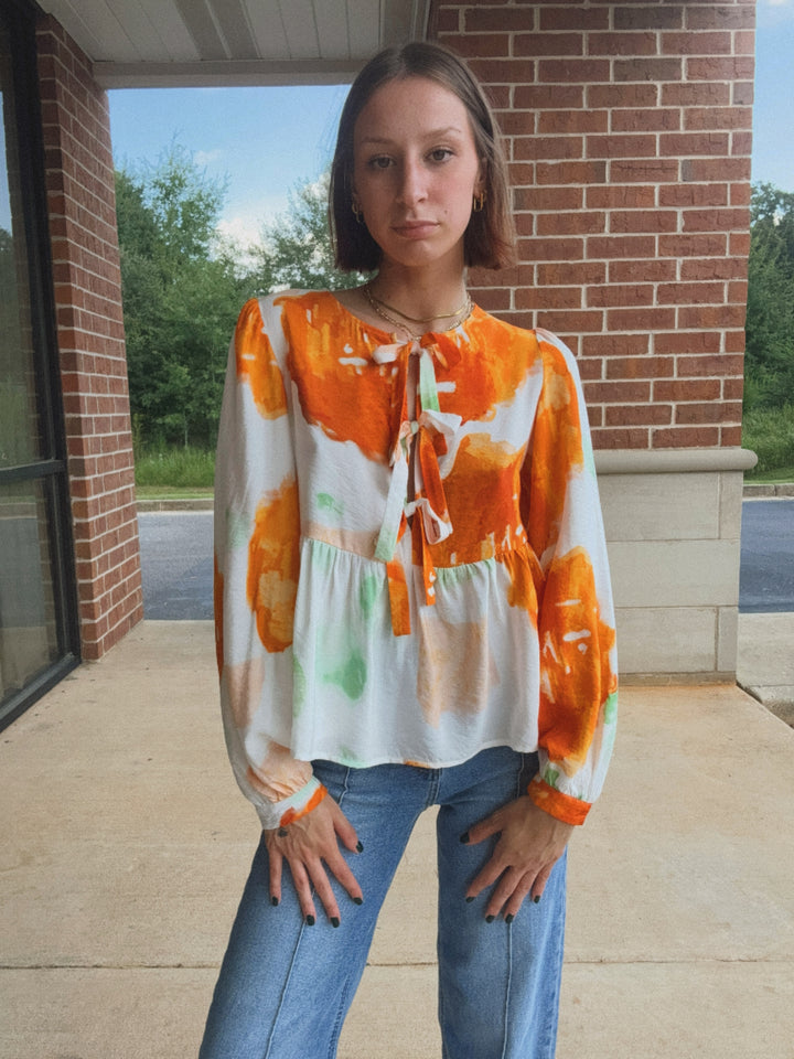 Bubble Sleeve Bow Blouse