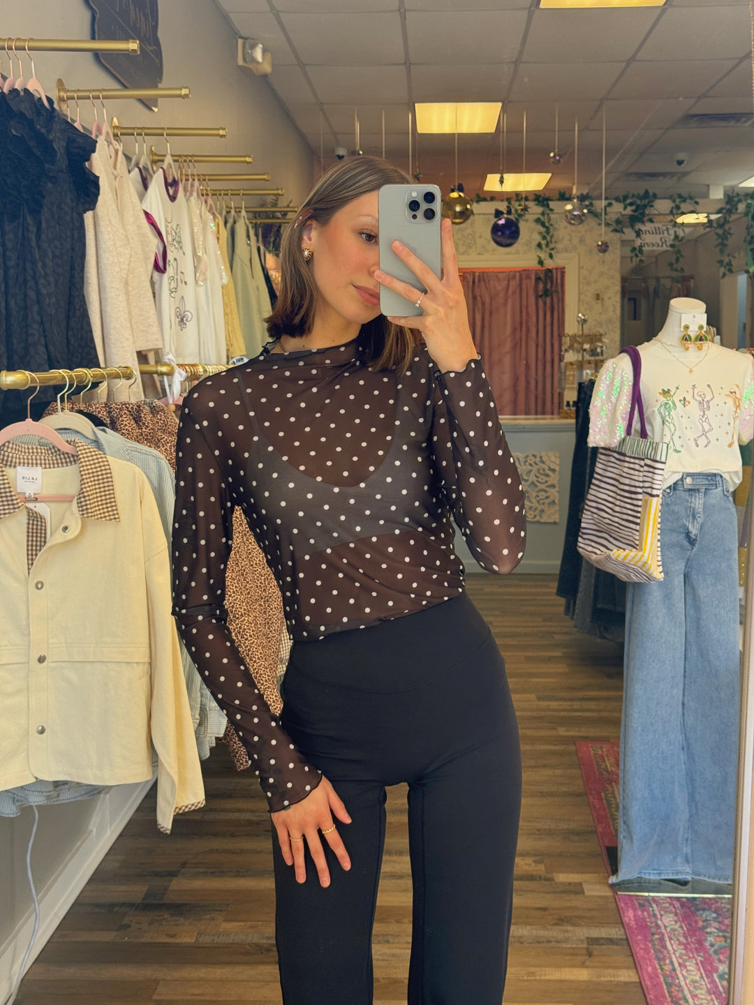 Leah Polka Dot Mesh Top
