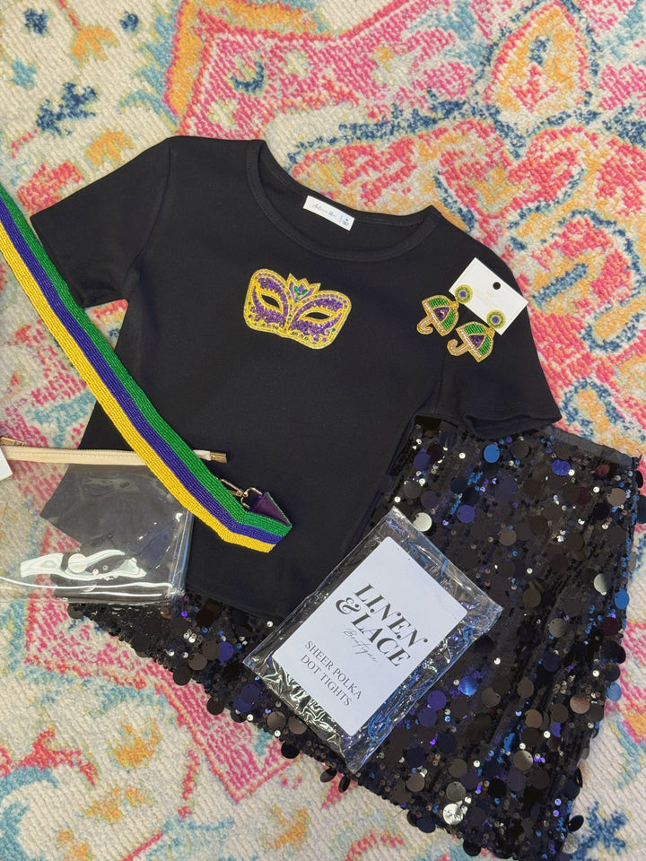 Mardi Gras Mask Cropped Top