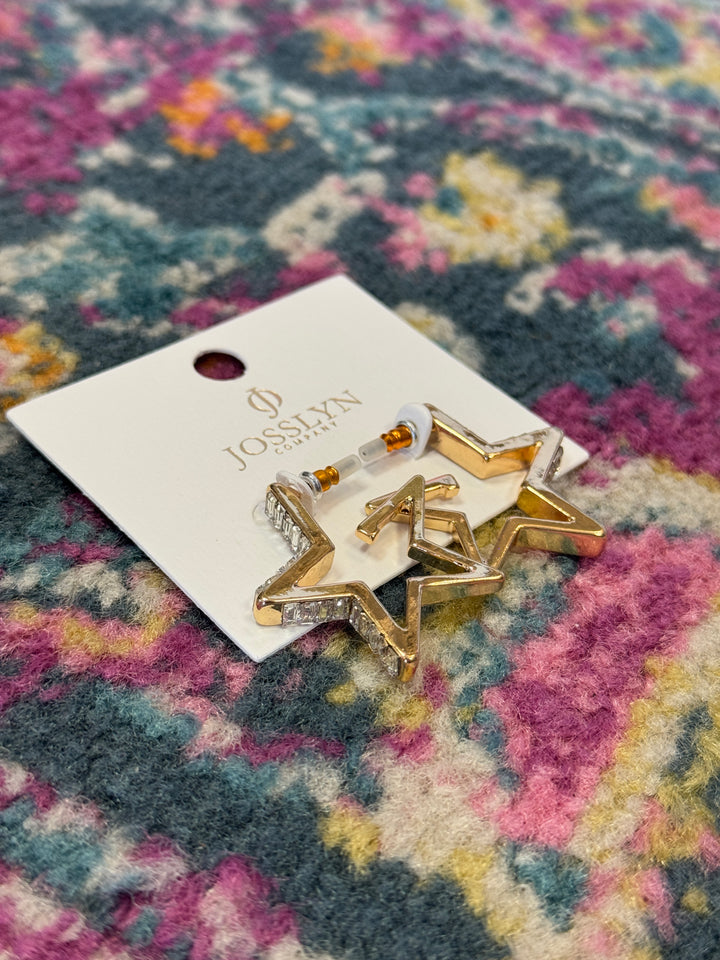 RHINESTONE STAR HOOP EARRINGS