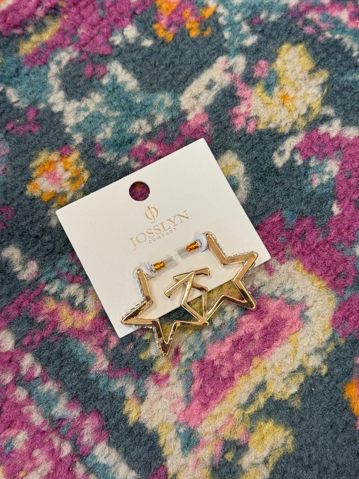 RHINESTONE STAR HOOP EARRINGS