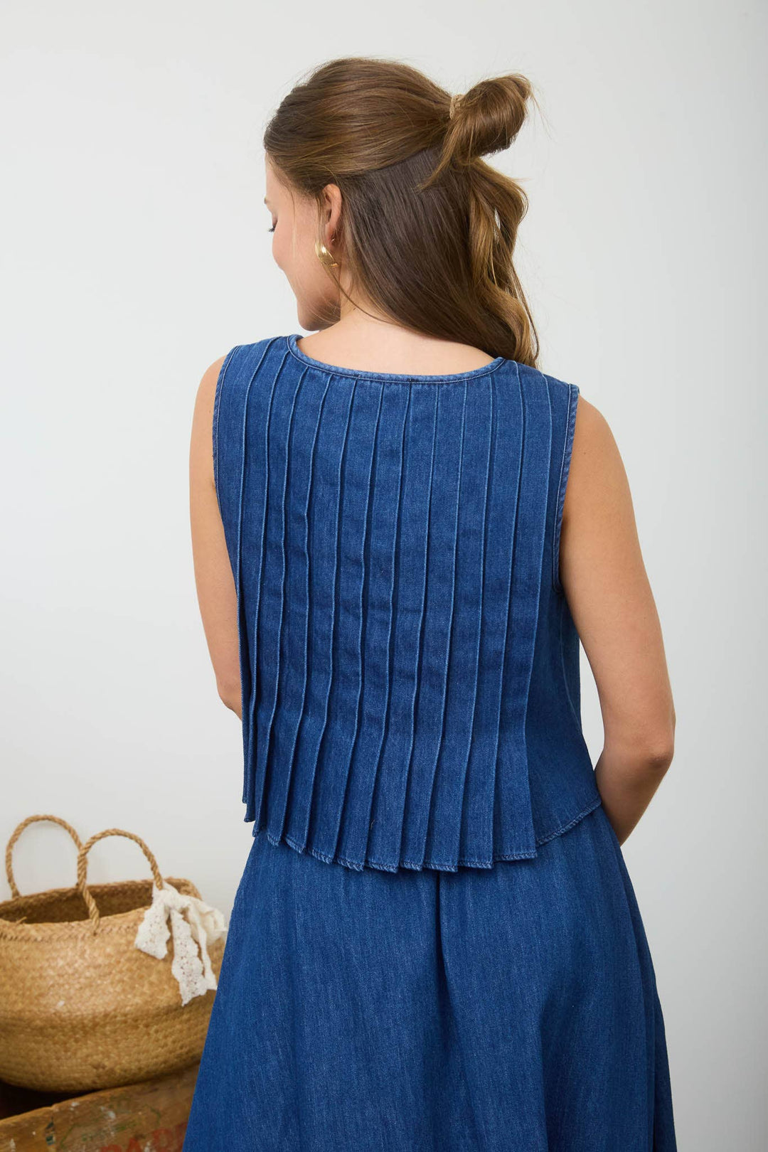 Marcie Pleated Denim Top