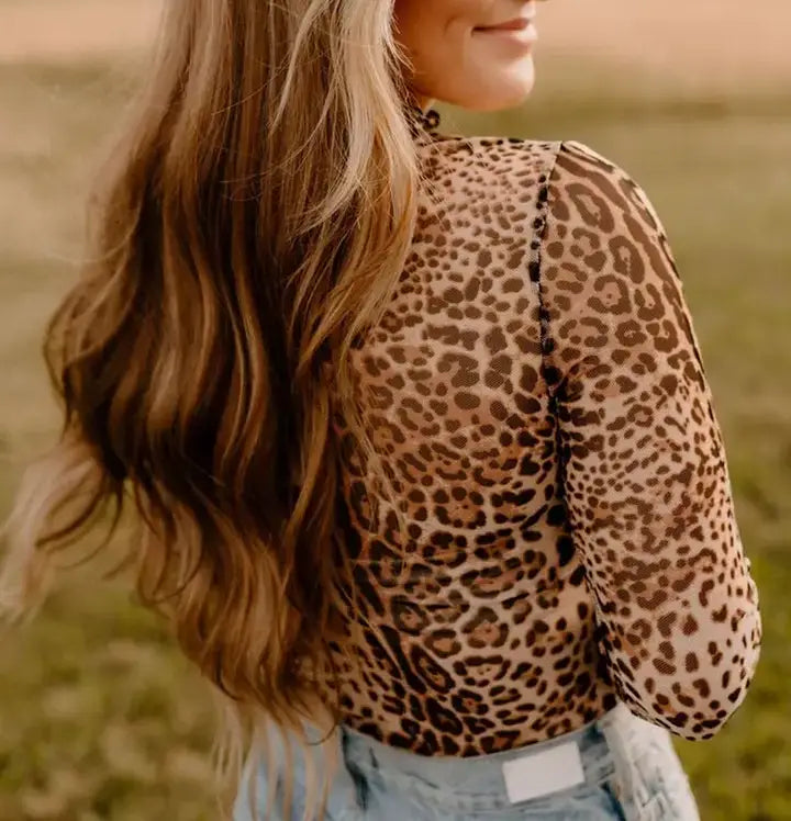 Leopard Mesh Long Sleeve Bodysuit
