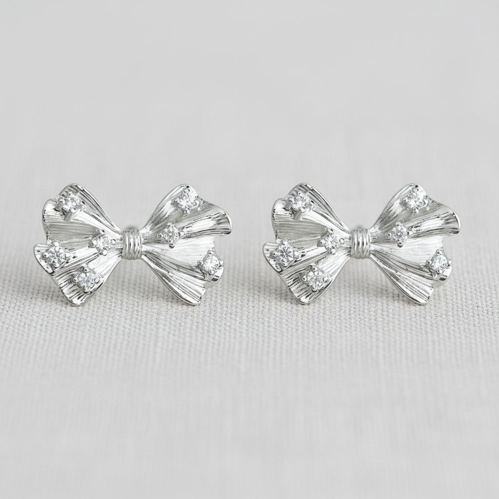 Pleated Bow Stud Earrings