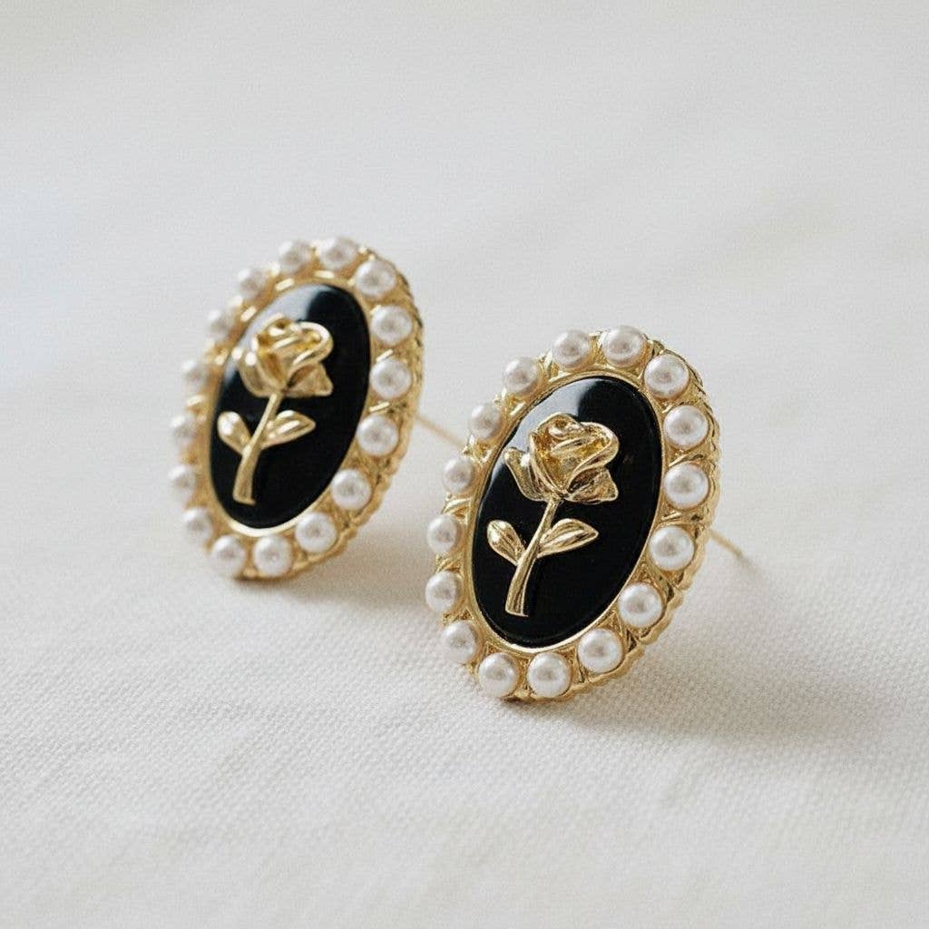 Rose Pearl Stud Earrings