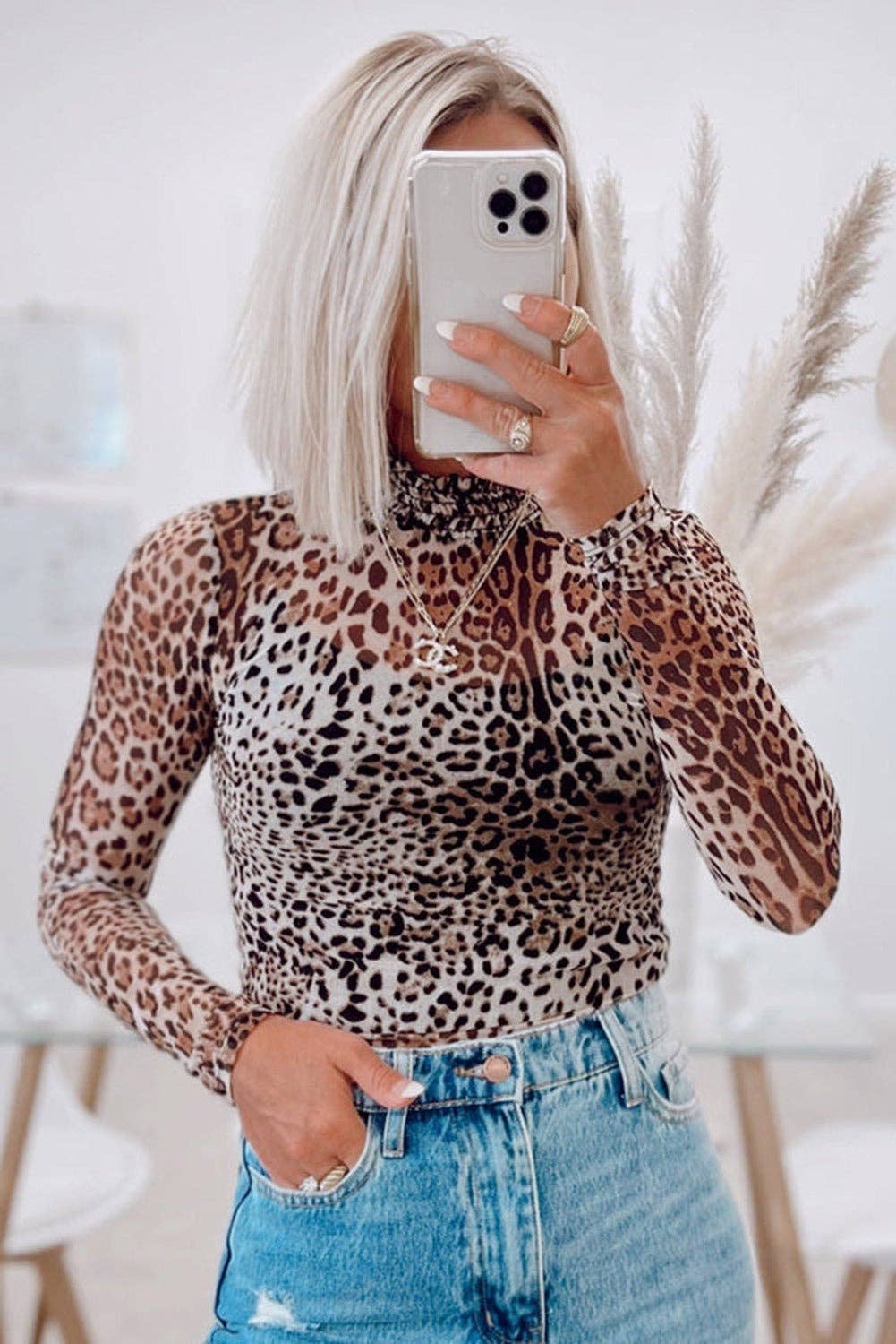 Leopard Mesh Long Sleeve Bodysuit