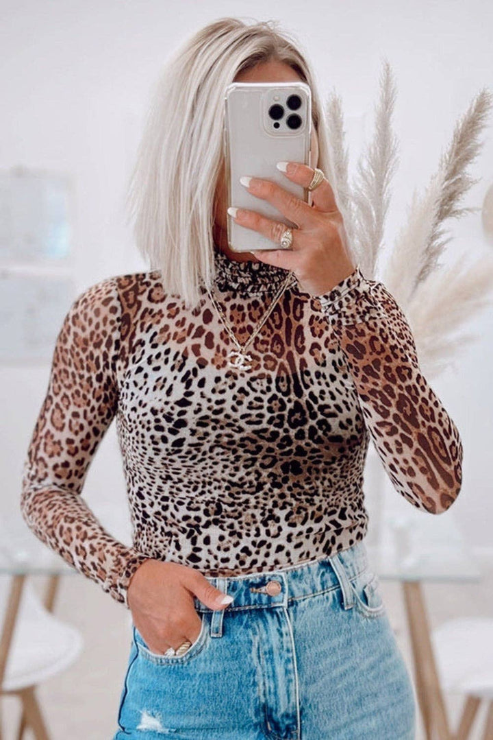 Leopard Mesh Long Sleeve Bodysuit