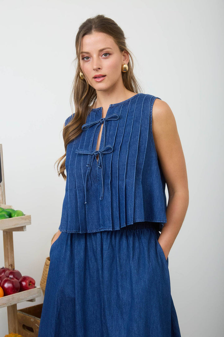 Marcie Pleated Denim Top